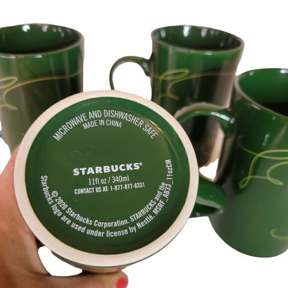 Starbucks 2020 - 11oz. Green Holiday Christmas Mugs - Set of 4 - Picture 4 of 9